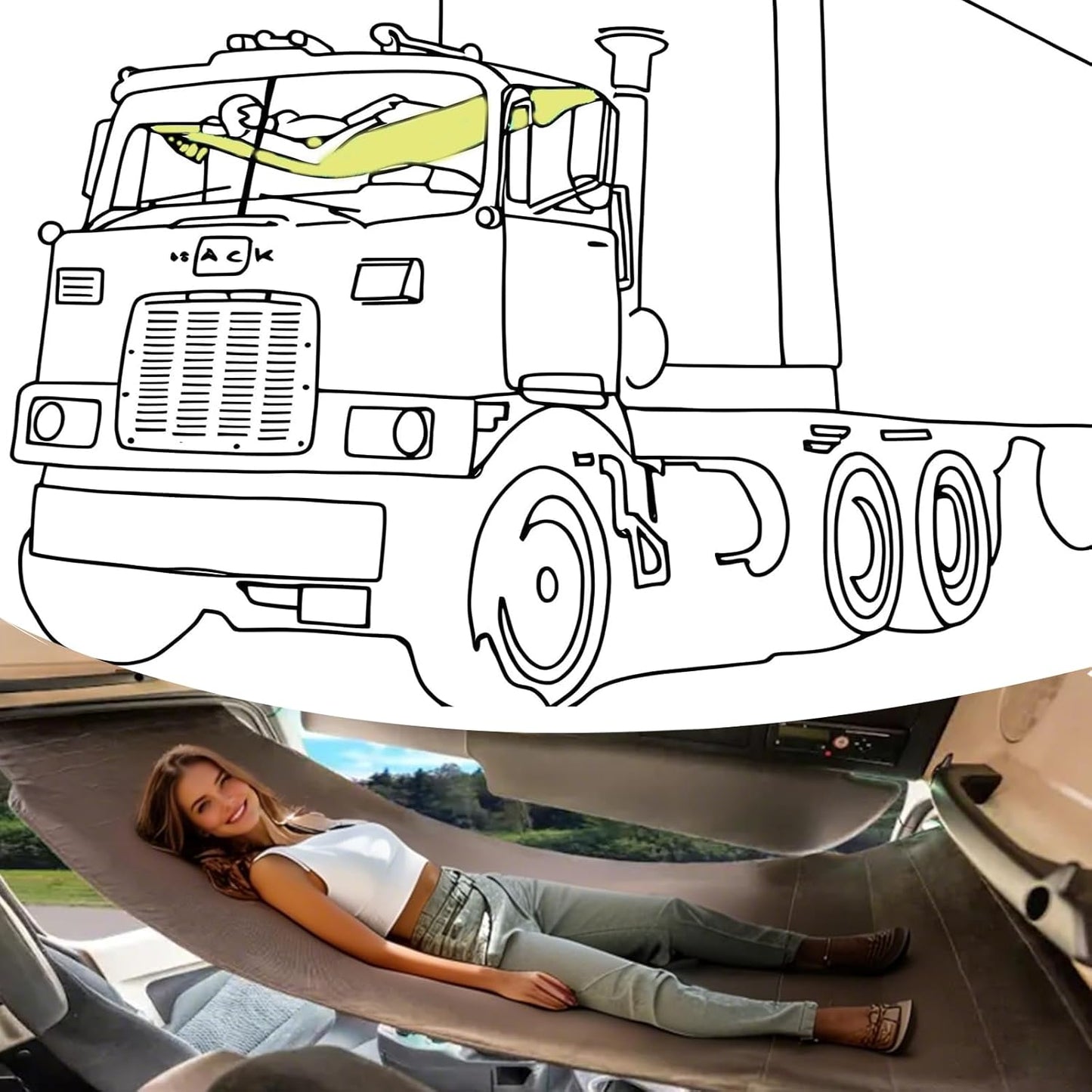 Truck Day Cab Hammock is Semi Comfortable Sleeping Solution for Trucks, 96In L x 27.8In W, 330 lbs Max Weight, Black Vehicle Hammock Best Gift for Driver,