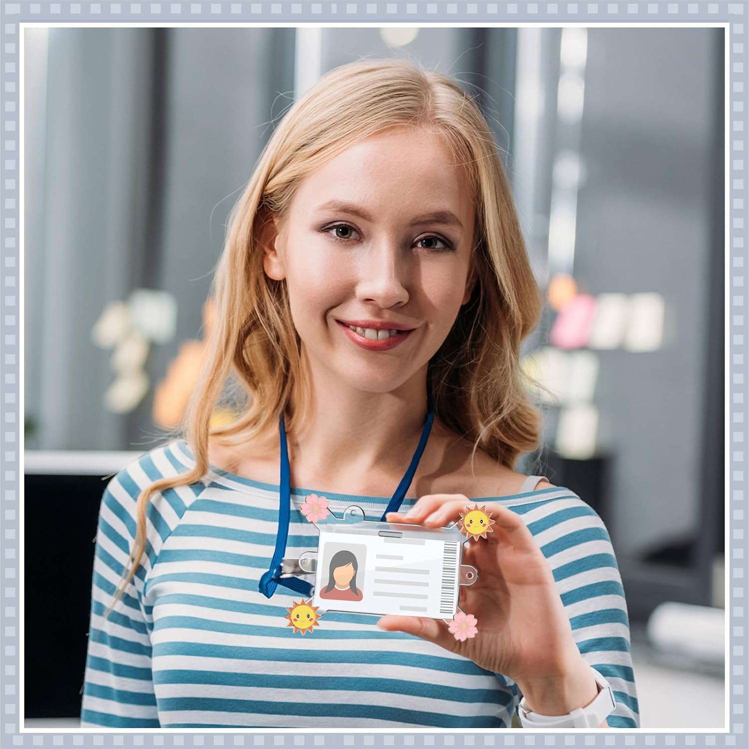 Geyoga 6 Pcs Badge Pin Holder Acrylic Badge Horizontal Topper Adapter Pin Holder for Nurse ID Student Employee Card Displaying Accessories (One Styles)