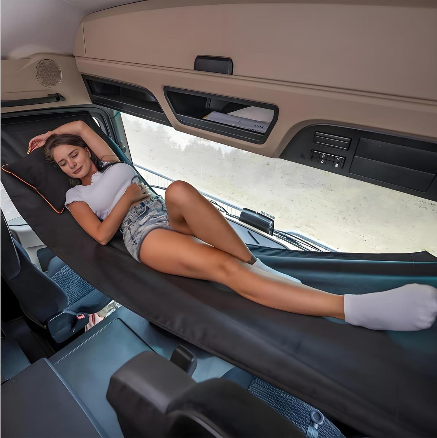Truck Day Cab Hammock, Semi Truck Sleeping Solution, Black, Support Over 150kg, Comfortable Rest Platform, Best Gift for Driver