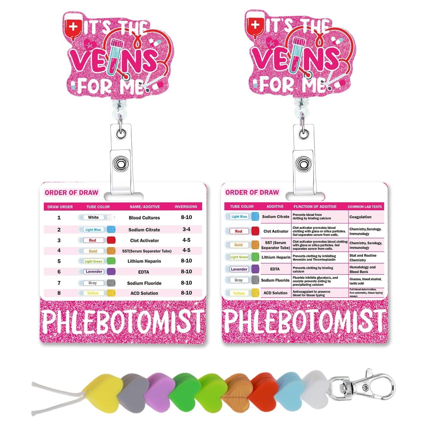 Order of Draw Badge Reel - Phlebotomy Badge Reel with Reference Card Beads Phlebotomist Badge Holder with ID Clip for Nurse Student Hospital Work Gifts RN Badge Buddy Phlebotomist Essentials