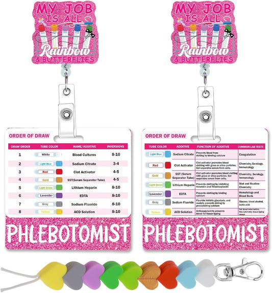 Order of Draw Badge Reel - Phlebotomy Badge Reel with Reference Card Beads Phlebotomist Badge Holder with ID Clip for Nurse Student Hospital Work Gifts RN Badge Buddy Phlebotomist Essentials